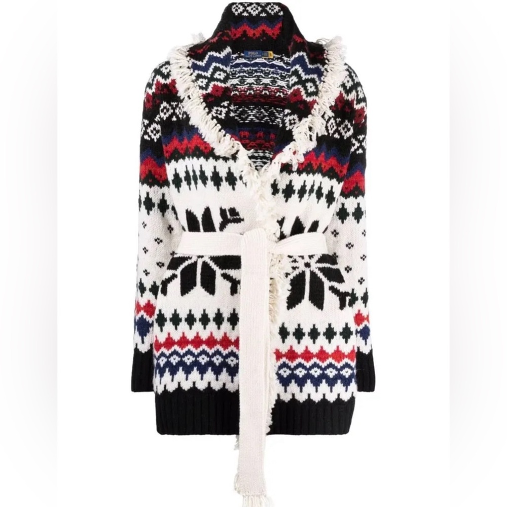 $798 NWT POLO RALPH LAUREN M Intarsia Knit Nordic Fair Isle Wool Shawl…